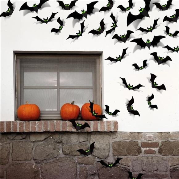 56-Piece 3D Plastic Bats: Spooky Halloween Decorations for Indoor & Outdoor - Picture 6 of 7